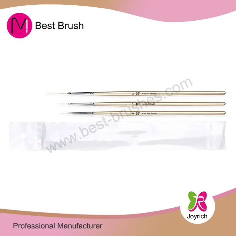 Conjunto de pincéis para Nail Art com cabo de madeira dourado
